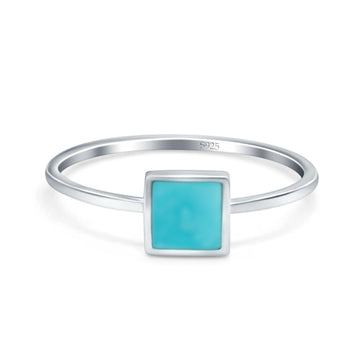 Solitaire Fashion Petite Dainty Ring Princess Cut Simulated Turquoise 925 Sterling Silver